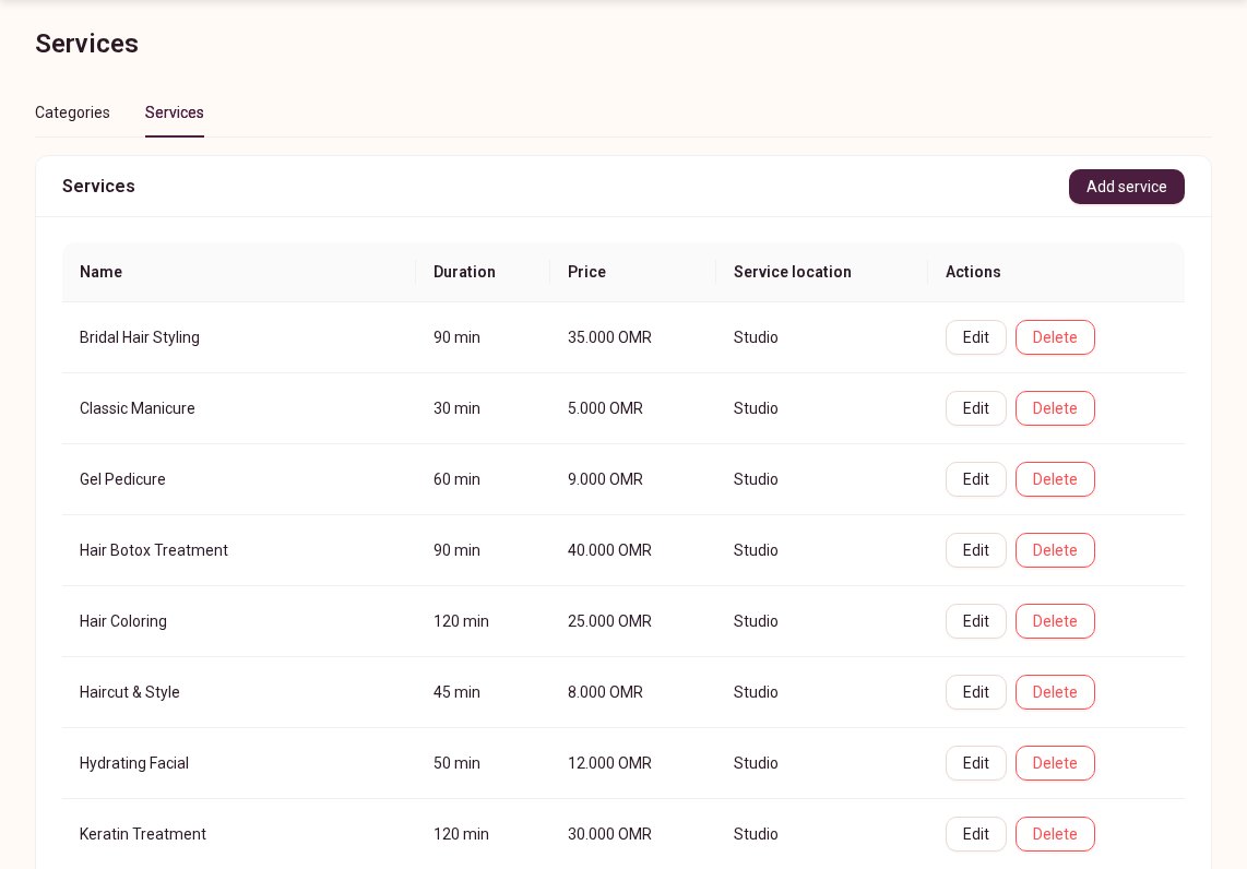 Services with deposits